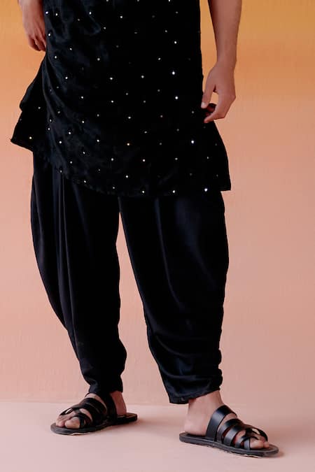 Twenty Nine_Black Silk Mirrors Embroidered Kurta And Salwar Set _Online_at_Aza_Fashions