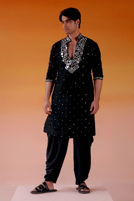Buy_Twenty Nine_Black Silk Mirrors Embroidered Kurta And Salwar Set _Online_at_Aza_Fashions