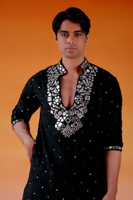 Shop_Twenty Nine_Black Silk Mirrors Embroidered Kurta And Salwar Set _Online_at_Aza_Fashions