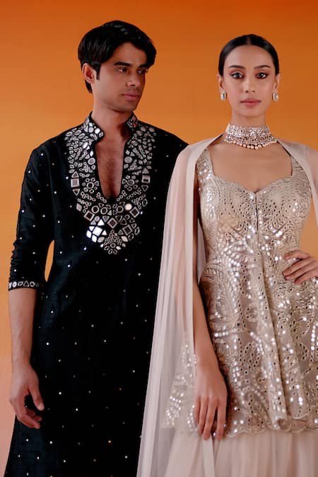 Twenty Nine_Black Silk Mirrors Embroidered Kurta And Salwar Set _at_Aza_Fashions
