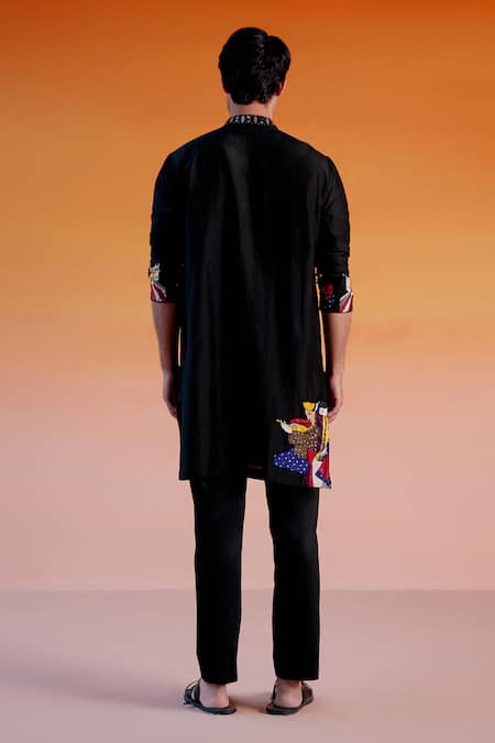 Shop Twenty Nine Black Silk Mirrors, Embroidery Work Kurta And Pant Set at Aza Fashions Shop_Twenty Nine_Black Silk Mirrors, Embroidery Work Kurta And Pant Set _at_Aza_Fashions