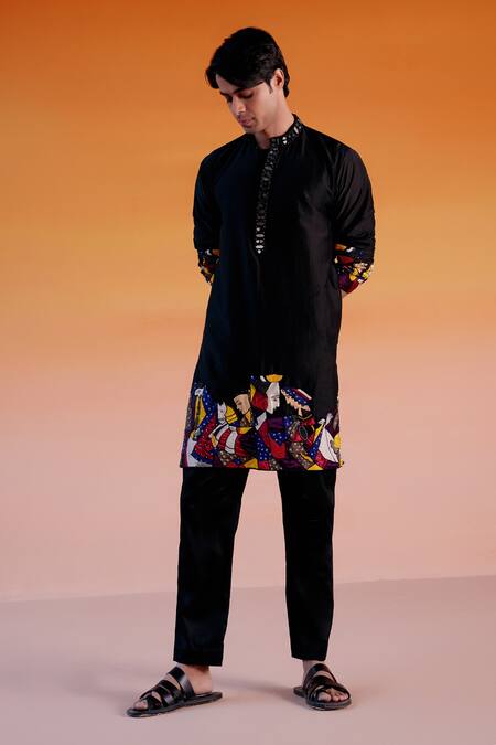 Buy Twenty Nine Black Silk Mirrors, Embroidery Work Kurta And Pant Set Online at Aza Fashions Buy_Twenty Nine_Black Silk Mirrors, Embroidery Work Kurta And Pant Set _Online_at_Aza_Fashions