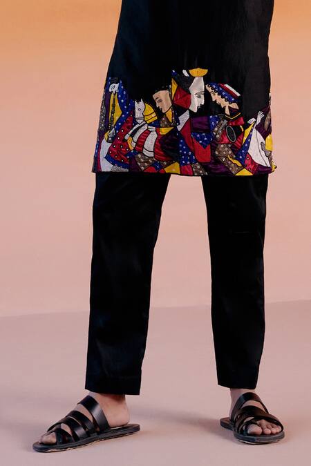 Shop Twenty Nine Black Silk Mirrors, Embroidery Work Kurta And Pant Set Online at Aza Fashions Shop_Twenty Nine_Black Silk Mirrors, Embroidery Work Kurta And Pant Set _Online_at_Aza_Fashions