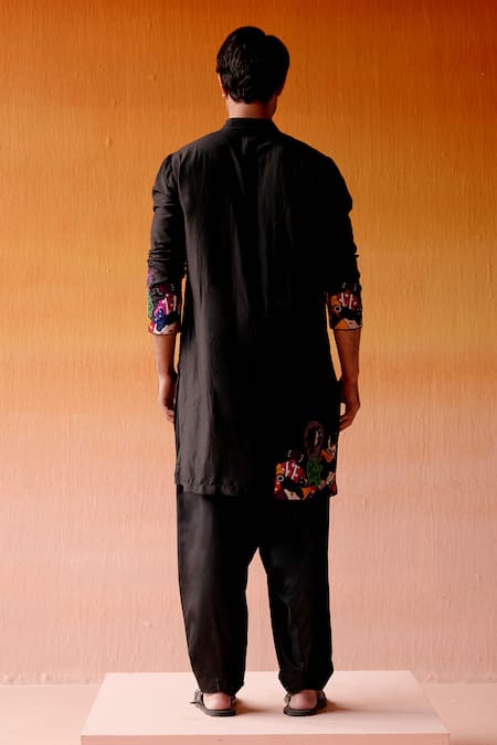 Shop Twenty Nine Black Silk Beads Figurine Motif Embroidered Kurta Pant Set at Aza Fashions Shop_Twenty Nine_Black Silk Beads Figurine Motif Embroidered Kurta Pant Set _at_Aza_Fashions