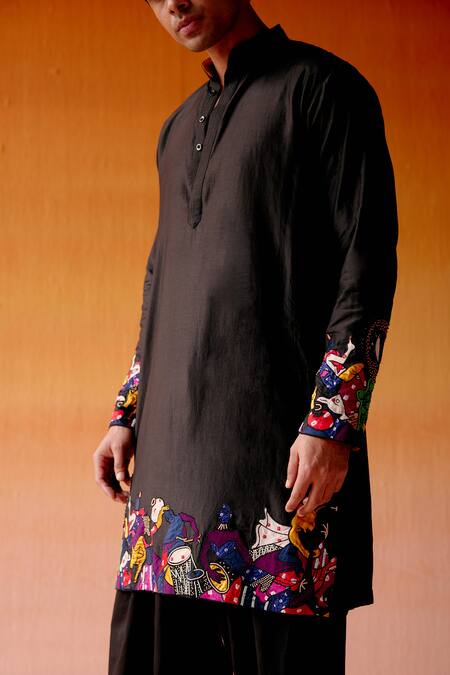 Buy Twenty Nine Black Silk Beads Figurine Motif Embroidered Kurta Pant Set Online at Aza Fashions Buy_Twenty Nine_Black Silk Beads Figurine Motif Embroidered Kurta Pant Set _Online_at_Aza_Fashions