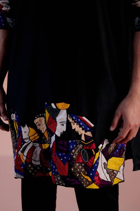 Twenty Nine Black Silk Beads Figurine Motif Embroidered Kurta Pant Set at Aza Fashions Twenty Nine_Black Silk Beads Figurine Motif Embroidered Kurta Pant Set _at_Aza_Fashions