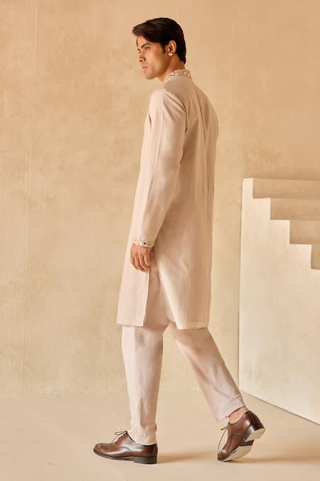 Shop Twenty Nine Beige Silk Embroidery Mirror Kurta And Pant Set at Aza Fashions Shop_Twenty Nine_Beige Silk Embroidery Mirror Kurta And Pant Set _at_Aza_Fashions