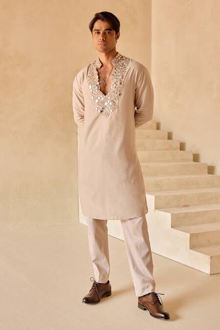 Buy Twenty Nine Beige Silk Embroidery Mirror Kurta And Pant Set Online at Aza Fashions Buy_Twenty Nine_Beige Silk Embroidery Mirror Kurta And Pant Set _Online_at_Aza_Fashions