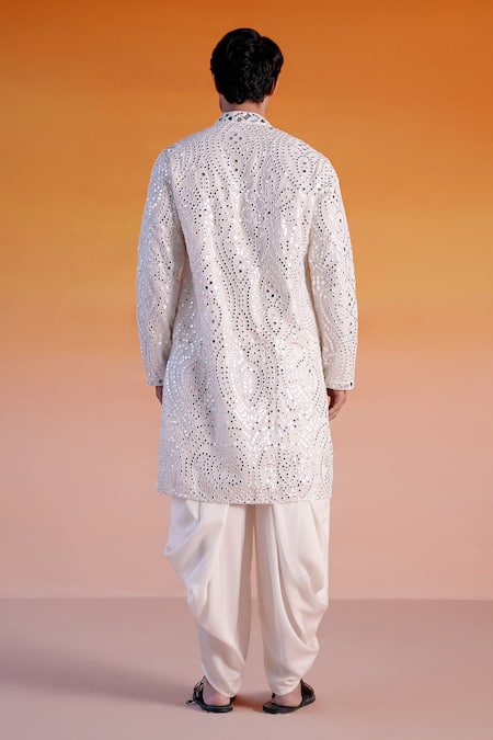 Shop Twenty Nine White Georgette, Cotton Mirrors Embroidered Straight Kurta And Salwar Set at Aza Fashions Shop_Twenty Nine_White Georgette, Cotton Mirrors Embroidered Straight Kurta And Salwar Set _at_Aza_Fashions