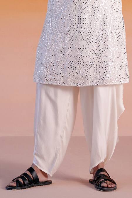 Twenty Nine White Georgette, Cotton Mirrors Embroidered Straight Kurta And Salwar Set Online at Aza Fashions Twenty Nine_White Georgette, Cotton Mirrors Embroidered Straight Kurta And Salwar Set _Online_at_Aza_Fashions