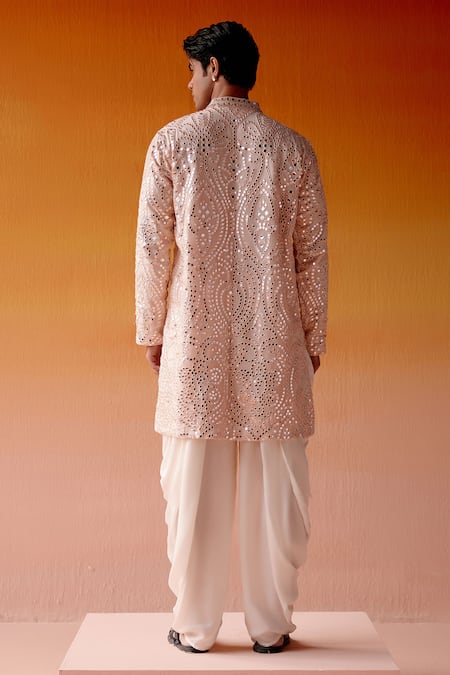 Shop Twenty Nine Pink Silk Mirrors Afghani Kurta And Salwar Set at Aza Fashions Shop_Twenty Nine_Pink Silk Mirrors Afghani Kurta And Salwar Set _at_Aza_Fashions