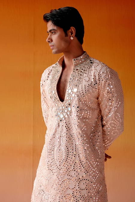 Buy Twenty Nine Pink Silk Mirrors Afghani Kurta And Salwar Set Online at Aza Fashions Buy_Twenty Nine_Pink Silk Mirrors Afghani Kurta And Salwar Set _Online_at_Aza_Fashions