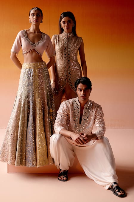 Buy Twenty Nine Pink Silk Mirrors Afghani Kurta And Salwar Set Buy_Twenty Nine_Pink Silk Mirrors Afghani Kurta And Salwar Set