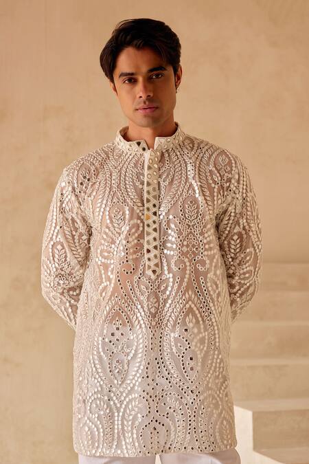 Twenty Nine White Net, Cotton Mirrors Embroidered Kurta And Pant Set Online at Aza Fashions Twenty Nine_White Net, Cotton Mirrors Embroidered Kurta And Pant Set _Online_at_Aza_Fashions