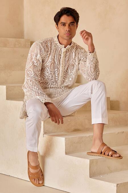 Buy Twenty Nine White Net, Cotton Mirrors Embroidered Kurta And Pant Set Online at Aza Fashions Buy_Twenty Nine_White Net, Cotton Mirrors Embroidered Kurta And Pant Set _Online_at_Aza_Fashions