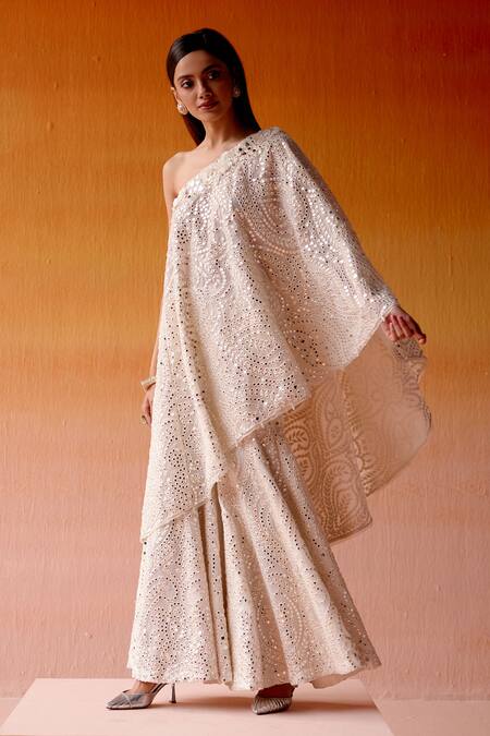 Buy Twenty Nine White Net, Georgette Mirrors, Embroidery 3d Floral Sharara Online at Aza Fashions Buy_Twenty Nine_White Net, Georgette Mirrors, Embroidery 3d Floral Sharara _Online_at_Aza_Fashions