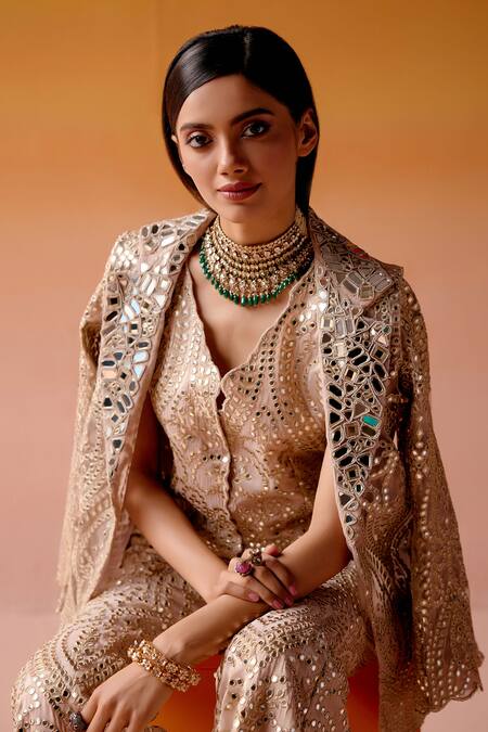 Twenty Nine Pink Tissue Mirrors Scallop Embellished Bell Bottom Pant Online at Aza Fashions Twenty Nine_Pink Tissue Mirrors Scallop Embellished Bell Bottom Pant _Online_at_Aza_Fashions