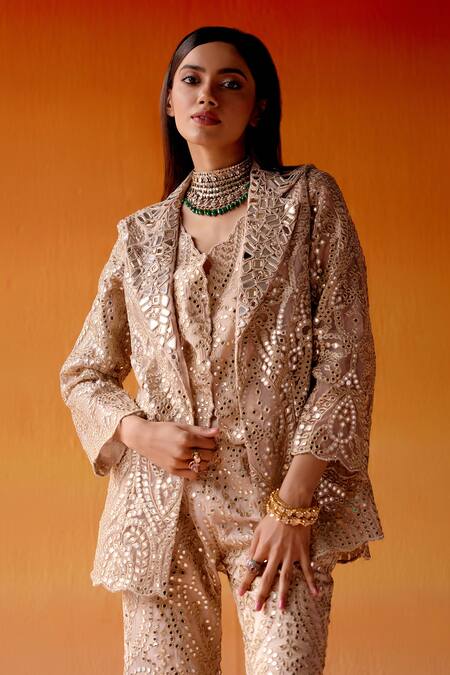 Shop Twenty Nine Pink Tissue Mirrors Scallop Embellished Bell Bottom Pant Online at Aza Fashions Shop_Twenty Nine_Pink Tissue Mirrors Scallop Embellished Bell Bottom Pant _Online_at_Aza_Fashions