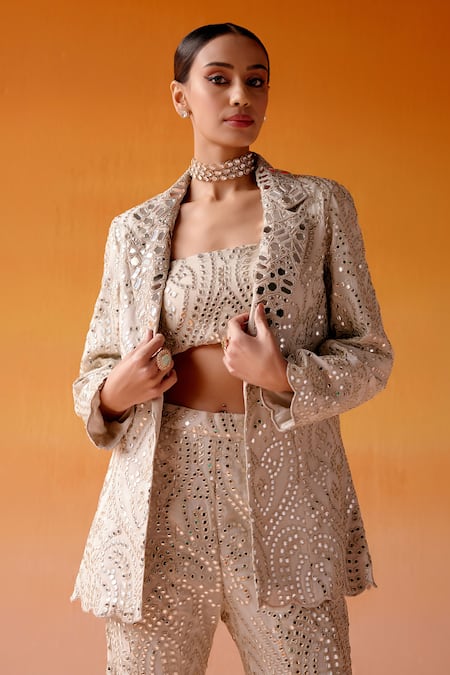 Buy_Twenty Nine_Ivory Tissue Embellished Mirror Work Sharara _Online_at_Aza_Fashions