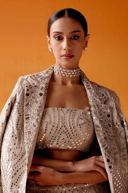 Twenty Nine_Ivory Tissue Embellished Mirror Work Sharara _at_Aza_Fashions