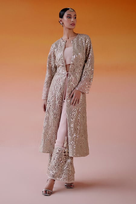 Twenty Nine_Pink Georgette Mirrors Jaali Embroidered Palazzo _Online_at_Aza_Fashions