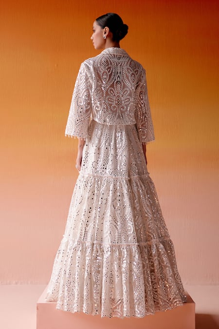 Twenty Nine Three Tiered Mirror Embellished Lehenga & Jacket Set 