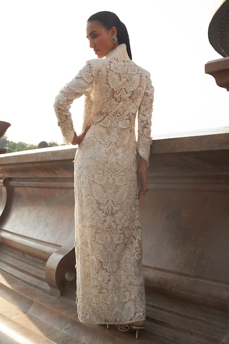 Ridhima Bhasin Zenaia Pearl Work Ruffle Jacket Pant Set 