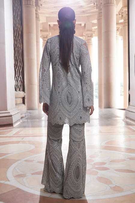 Ridhima Bhasin Dahlia Geometric Embellished Top & Flared Pant Set