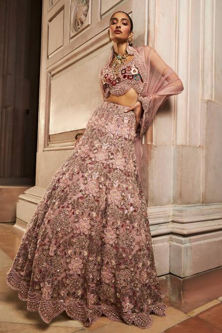 Ridhima Bhasin Pink Organza, Net, Silk Anaya Floral Applique Embellished Bridal Lehenga Set Online at Aza Fashions Ridhima Bhasin_Pink Organza, Net, Silk Anaya Floral Applique Embellished Bridal Lehenga Set _Online_at_Aza_Fashions