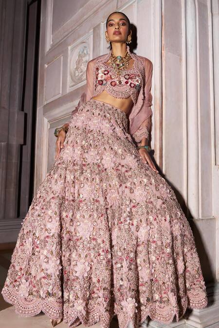 Shop Ridhima Bhasin Pink Organza, Net, Silk Anaya Floral Applique Embellished Bridal Lehenga Set Online at Aza Fashions Shop_Ridhima Bhasin_Pink Organza, Net, Silk Anaya Floral Applique Embellished Bridal Lehenga Set _Online_at_Aza_Fashions