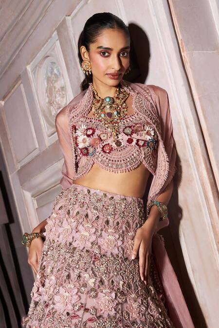 Ridhima Bhasin Pink Organza, Net, Silk Anaya Floral Applique Embellished Bridal Lehenga Set at Aza Fashions Ridhima Bhasin_Pink Organza, Net, Silk Anaya Floral Applique Embellished Bridal Lehenga Set _at_Aza_Fashions