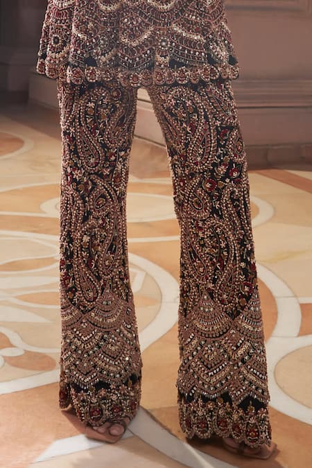 Ridhima Bhasin_Black Chiffon, Organza Sequins Sweetheart Maysa Embellished Cape Flared Pant Set _at_Aza_Fashions