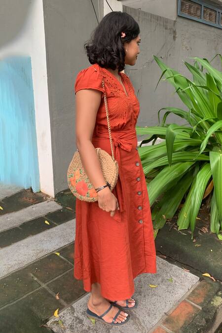 Buy_Dhaaga Life_Beige Beads, Embroidery Floral Full Moon Jute Clutch Bag_Online_at_Aza_Fashions