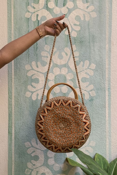 DHAAGA LIFE Aztec Full Moon Sun Jute Clutch Bag 