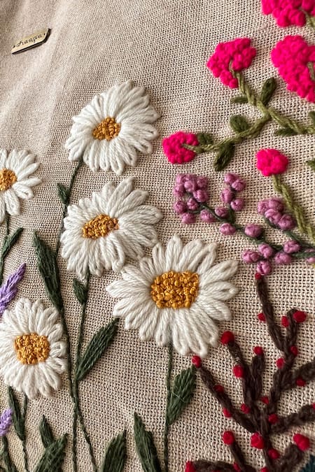 Buy Dhaaga Life Beige Embroidery Garden Thread Tote Bag Online at Aza Fashions Buy_Dhaaga Life_Beige Embroidery Garden Thread Tote Bag_Online_at_Aza_Fashions