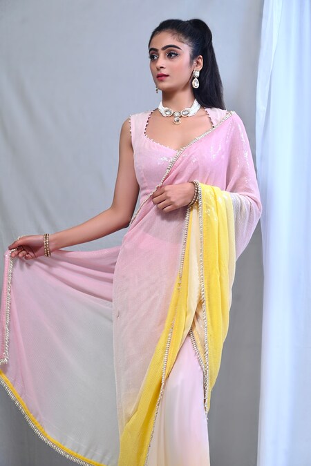 Ombre Blush Pink Satin Saree