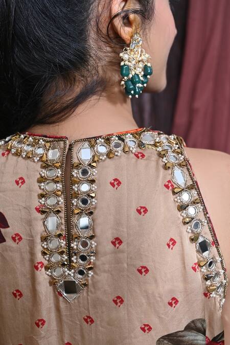 Buy Mirkashi Beige Organza, Modal, Silk, Satin Floral Print Embellished Kurta Pant Set Online at Aza Fashions Buy_Mirkashi_Beige Organza, Modal, Silk, Satin Floral Print Embellished Kurta Pant Set_Online_at_Aza_Fashions