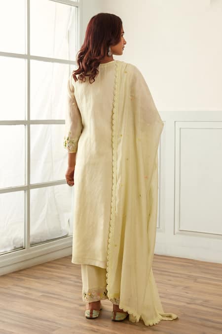 House Of Pink Floral Sequin Embroidered Kurta Set 