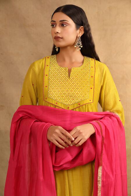 Buy Trendy Tokari Yellow Silk, Tissue, Polyester, Chanderi Embroidery, Beads Resham Work Kurta Set Online at Aza Fashions Buy_Trendy Tokari_Yellow Silk, Tissue, Polyester, Chanderi Embroidery, Beads Resham Work Kurta Set _Online_at_Aza_Fashions
