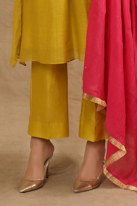 Shop Trendy Tokari Yellow Silk, Tissue, Polyester, Chanderi Embroidery, Beads Resham Work Kurta Set Online at Aza Fashions Shop_Trendy Tokari_Yellow Silk, Tissue, Polyester, Chanderi Embroidery, Beads Resham Work Kurta Set _Online_at_Aza_Fashions