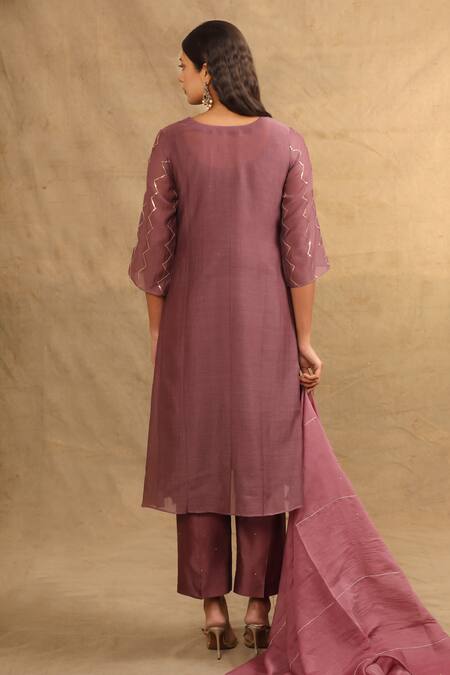 Shop Trendy Tokari Purple Silk, Chanderi, Polyester Embroidery, Sequins Sitara Work Kurta Set at Aza Fashions Shop_Trendy Tokari_Purple Silk, Chanderi, Polyester Embroidery, Sequins Sitara Work Kurta Set _at_Aza_Fashions