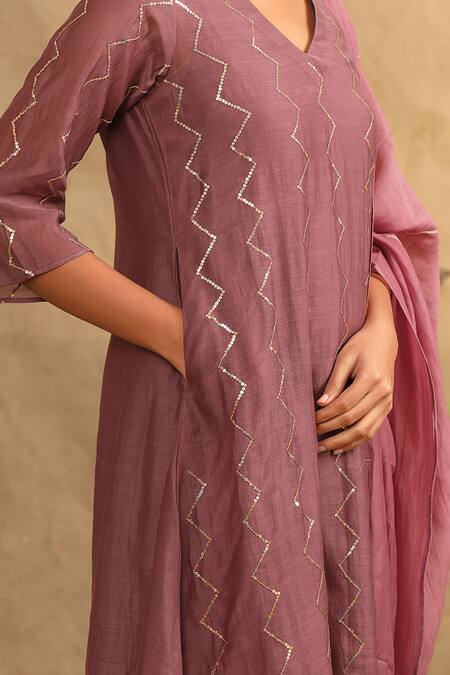 Trendy Tokari Purple Silk, Chanderi, Polyester Embroidery, Sequins Sitara Work Kurta Set at Aza Fashions Trendy Tokari_Purple Silk, Chanderi, Polyester Embroidery, Sequins Sitara Work Kurta Set _at_Aza_Fashions