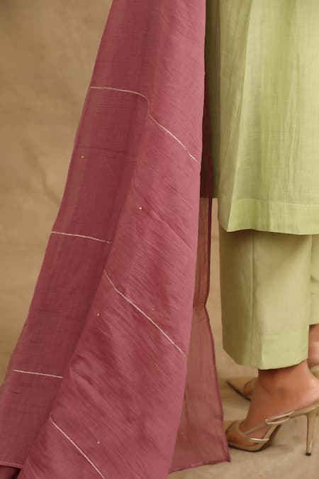 Trendy Tokari_Green Silk, Polyester Embroidery V-neck Zari Work Kurta Set _at_Aza_Fashions