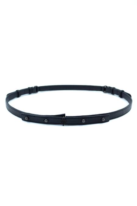 Shop S&N By Shantnu Nikhil Black Metallic Thread Embellished Braided Effect Belt at Aza Fashions Shop_S&N By Shantnu Nikhil_Black Metallic Thread Embellished Braided Effect Belt_at_Aza_Fashions