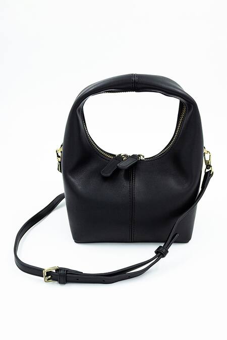 Shop_S&N By Shantnu Nikhil_Black Vegan Leather Bag_at_Aza_Fashions
