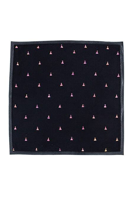 Shop_S&N By Shantnu Nikhil_Black Twill Silk Pocket Square_at_Aza_Fashions