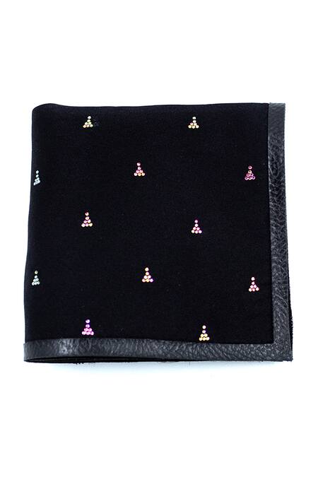 S&N By Shantnu Nikhil_Black Twill Silk Pocket Square_Online_at_Aza_Fashions