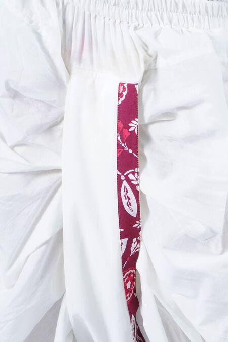 Buy Little Bansi Maroon Cotton Pearls Phool Print Kurta With Dhoti Buy_Little Bansi_Maroon Cotton Pearls Phool Print Kurta With Dhoti