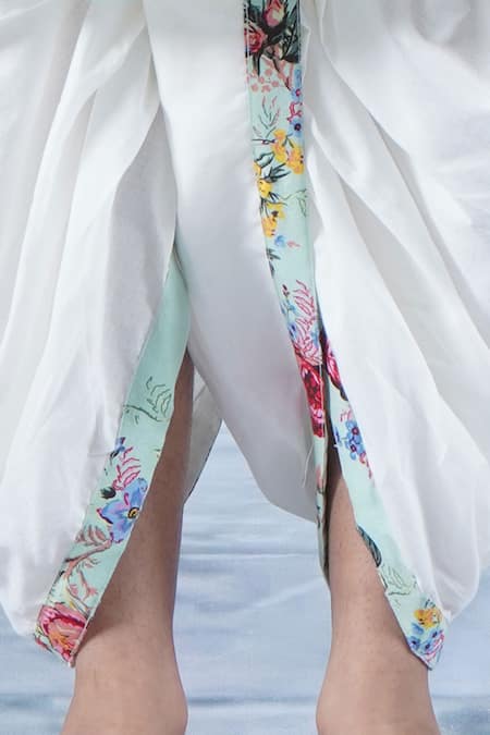 Shop Little Bansi Green Cotton Botanic Bloom Print Kurta With Dhoti Online at Aza Fashions Shop_Little Bansi_Green Cotton Botanic Bloom Print Kurta With Dhoti _Online_at_Aza_Fashions