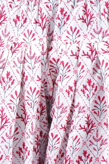 Little Bansi_Maroon Cotton, Georgette Tassels, Lace, Phool Print Embellished Kurta Set _at_Aza_Fashions